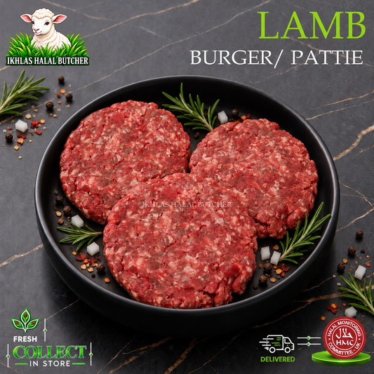 Halal lamb burgers, pack of 8, with rosemary, Ikhlas Halal Butcher, Bradford