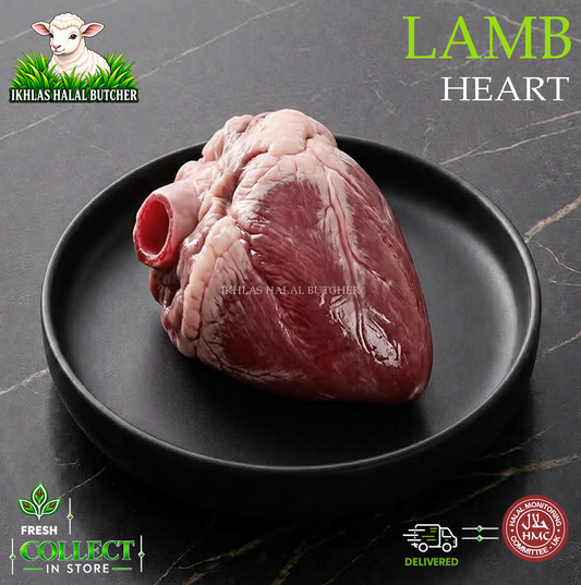 Halal lamb heart, on a black plate, Ikhlas Halal Butcher, Bradford