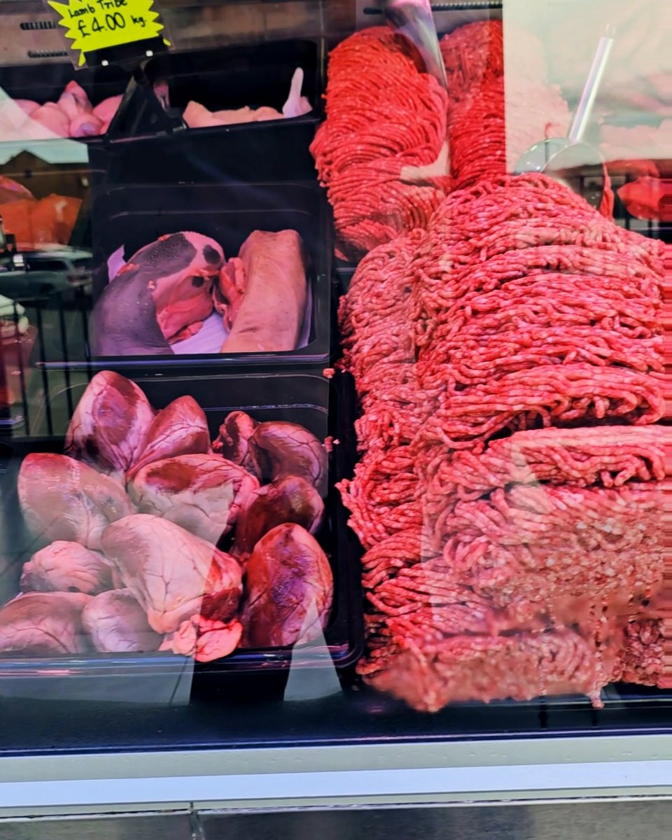 Beef counter with price tickets, Ikhlas Halal Butcher, City Road, Bradford