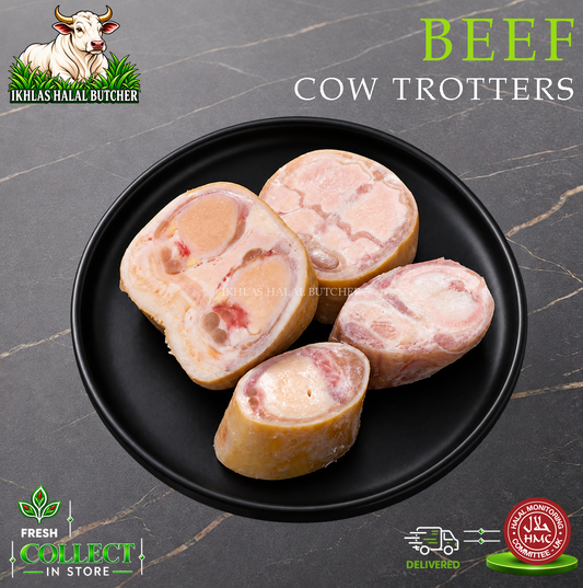 Halal beef trotters, on a black plate (photo 1), Ikhlas Halal Butcher, Bradford