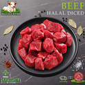 Halal diced beef, with peppercorns, on a black plate, Ikhlas Halal Butcher, Bradford