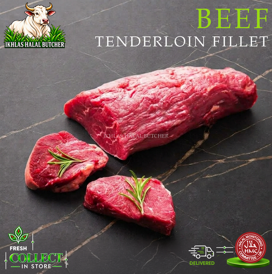 Halal beef tenderloin fillet, with rosemary, Ikhlas Halal Butcher, Bradford