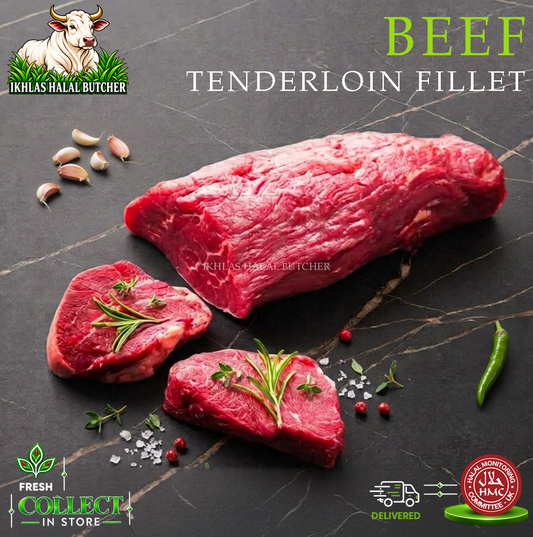 Halal beef tenderloin fillet, with rosemary and chilli, Ikhlas Halal Butcher, Bradford