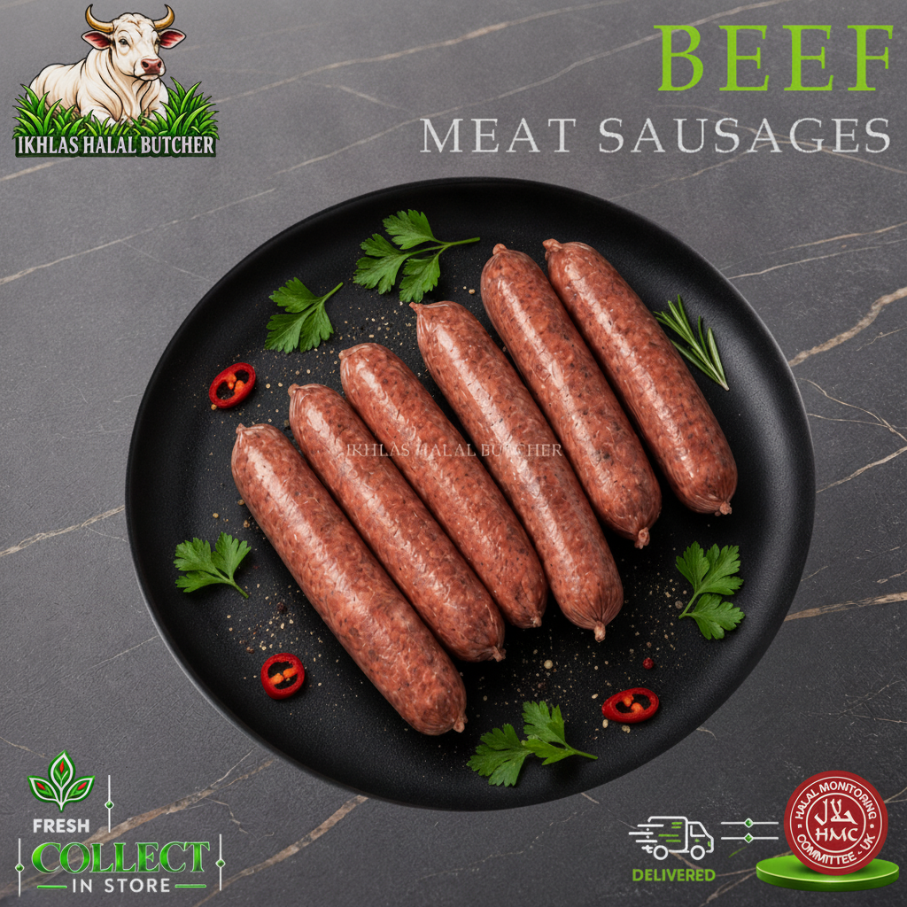 Halal beef sausages, Ikhlas Halal Butcher, Bradford