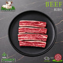 Halal beef ribs, on a black plate, Ikhlas Halal Butcher, Bradford