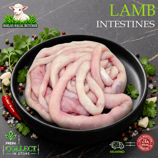 Halal lamb intestine, with chilli and garlic, Ikhlas Halal Butcher, Bradford