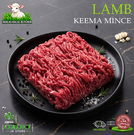 Halal lamb mince, with rosemary and garlic, on a black plate, Ikhlas Halal Butcher, Bradford