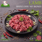 Halal lamb shoulder curry cut, boneless, with chilli and garlic, on a black plate, Ikhlas Halal Butcher, Bradford