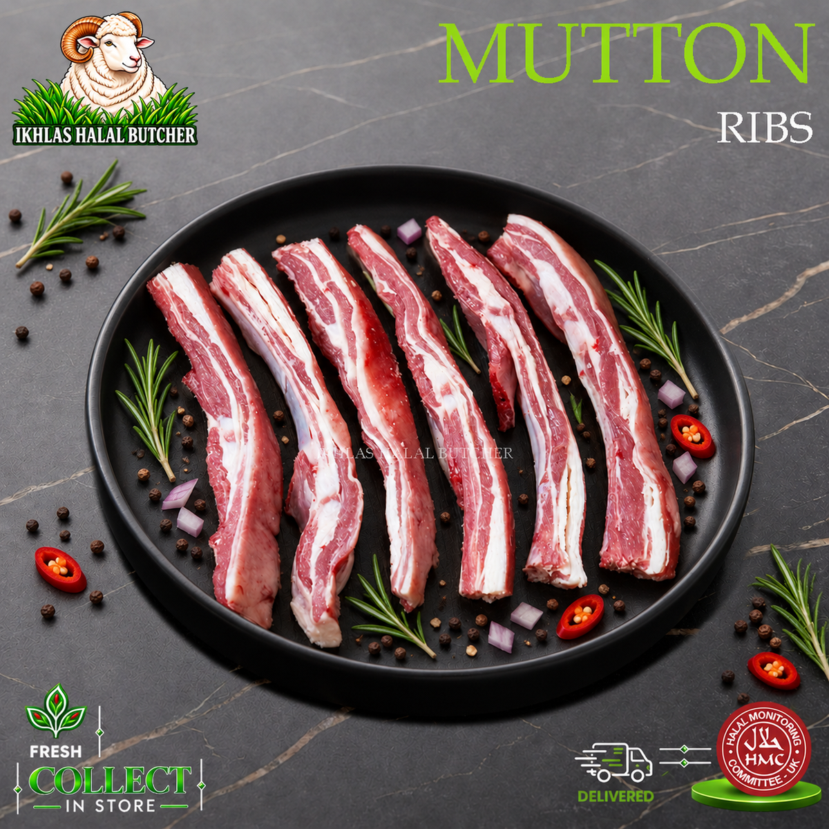 Halal mutton ribs (photo 1), Ikhlas Halal Butcher, Bradford